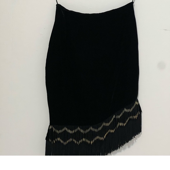 Vintage Frissons Paris velvet fringe & beaded Black Women's Skirt - Picture 2 of 10
